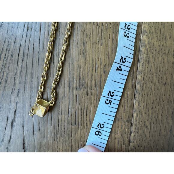 Monet Vintage Gold Tone Chain Station Necklace with Gold Cube Beads 26" - Picture 7 of 8